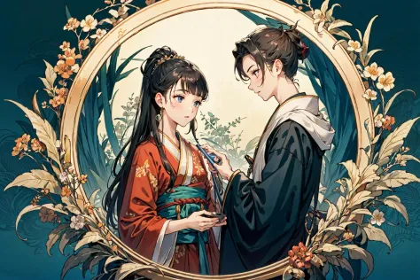 (best quality), oriental detailed background,girl with man , alchemist,