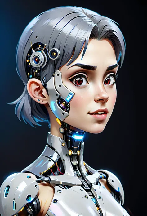 a close up of a woman with a robot head and a futuristic face