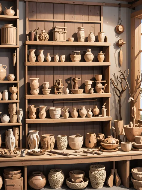 arafed shelf with many different types of pottery on it