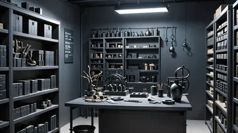 arafed room with a desk and shelves filled with books