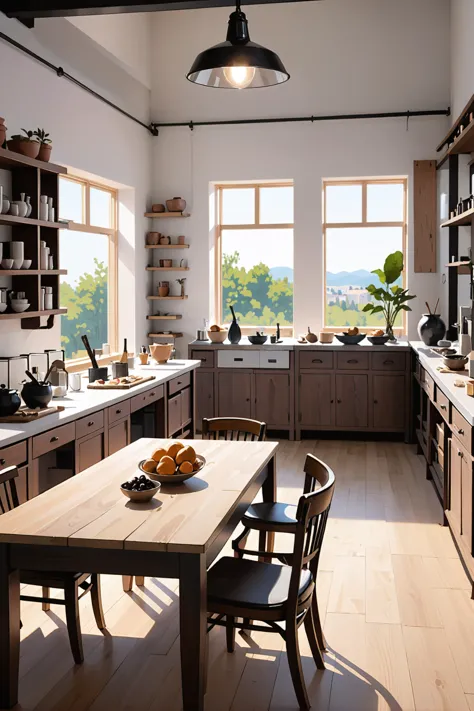 there is a kitchen with a table and chairs in it