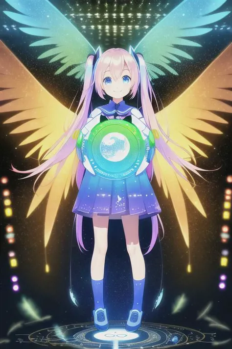 new,text,electronic circuit pattern dress,electronic circuit pattern,miku,masterpiece, best quality, 8K, (photorealistic:1.4),(Vivid colors:1.3),(content expression:1.3),Electronic girl. Cyberpunk magic. Electronic wings dress. Electronic room. A world with an original and fantastical atmosphere. A world with an original and fantastical atmosphere,smile,yellow Electronic hair,blue Electronic eye,pink long dress,cute,soft,cool,kawaii,flower,soft,thin,wind,sit,skart,soaring feathers,Lens flare,glitter,,lotus,vine,electronic room,fly,fire,water,rug,ring,,float,wing dress,,warp,rise ,Transform,flow,science,embroidery