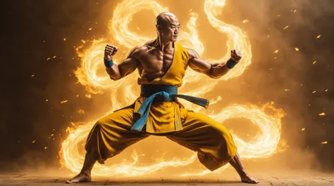 award wining professional full body fantasy portrait of fitness Chinese monk like  tenshinhan dragon ball Z style,third eye, Chi...