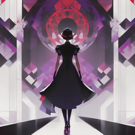 breathtaking fractal abstract dark art of a woman in a black dress, white background with very subtle red and purple design elements, powerful, nekro, graphic novel, artgerm, clean cel shaded vector art, by lois van baarle, loish, artgerm, helen huang, by makoto shinkai and ilya kuvshinov, rossdraws, illustration, 4 k resolution, trending on artstation . award-winning, professional, highly detailed