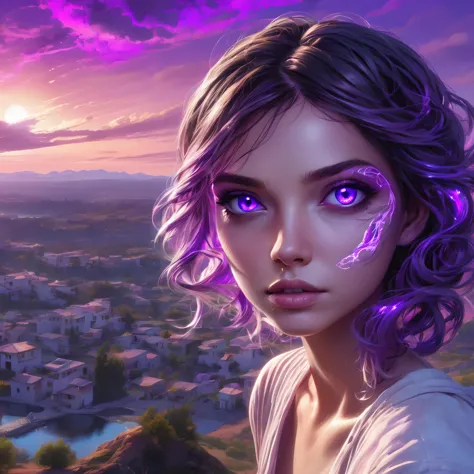 glowing, purple sky, eye spiral, girl, horrifying, (masterpiece:1.3), (best quality:1.1), (best aethetic:1), (beautiful art:1.2), (ultra-detailed:1.2), (8k), (HDR), (sharp focus), (intricate),