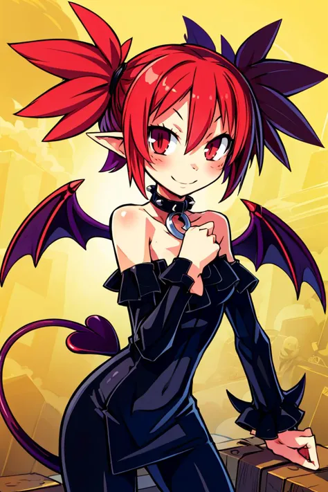 a cartoon picture of a woman with red hair and a demon tail