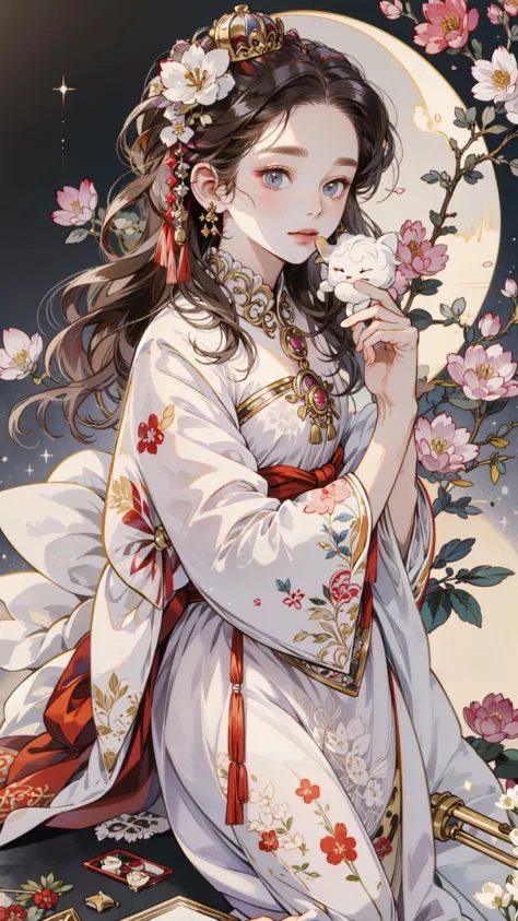 ((best quality)), ((masterpiece)) Moon, Luna, Goddess, Flower <lora:style1:1>