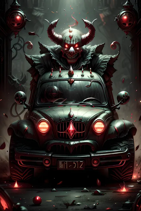 Clown Car, carnival, <lora:add_detail:0.8> <lora:DemonicTech-20:0.6> demonictech, scifi <lora:BloodMagic-20:0.6>, <lora:TVClown:...