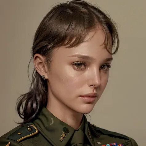 a close up of a woman in a military uniform with a medal