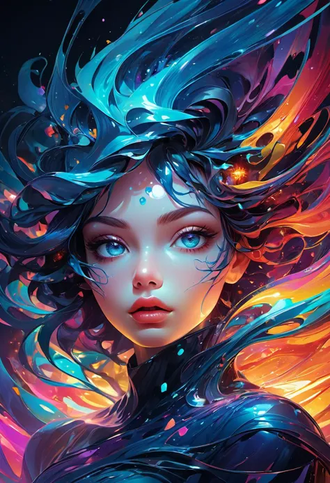 ultra detailed artistic abstract photography of liquid lust, detailed captivating eyes on molten statue, asymmetrical, gooey liquid hair, color exploding lips, highly refractive skin, Digital painting, colorful, volumetric lighting, 8k, by Cyril Rolando, by artgerm, Trending on Artstation, 16k resolution, 300 dpi, 600 dpi, 4k, Contest winner, High definition, detailed, realistic, 8k uhd, high quality