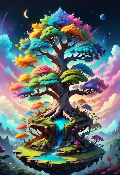 3D rendering of a wonderful and beautiful fantasy world with Glasir tree, pandora nature style, avatar, lush and lush nature, insanely detailed and intricate, hyper maximalist, elegant, hyper realistic, super detailed, vibrant colors, sunrise, ornate, dynamic, articulated, 8K