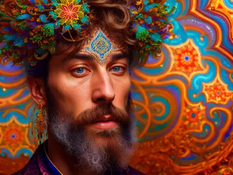an extremely psychedelic photo portrait of priest, surreal, lsd, face, detailed, intricate, elegant, lithe, highly detailed, dig...