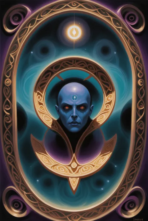 a painting of a man with a blue face and a star in his eyes