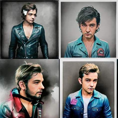 a group of four pictures of a man with different hair styles