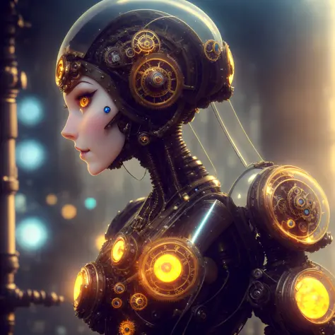 steampunk, a beautiful doll sitting from side, wearing (mechanical gears:1.2) and (clock), steampunk balcony, [emb-rrf2], Style-Glass, wide shot, dramatic, backlit, subsurface scattering, realistic face, (detailed face), (highly detailed:1.2), bokeh, photo realistic