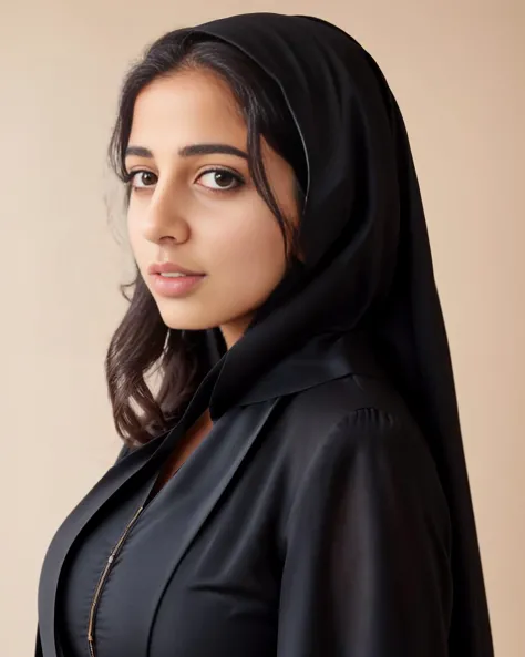 a woman in a black dress and a black scarf