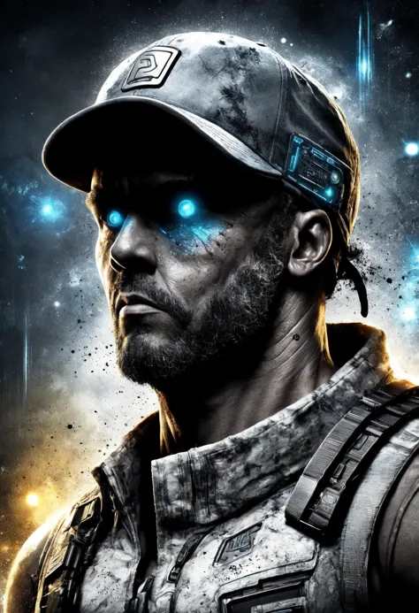 a man with blue eyes and a cap on his head