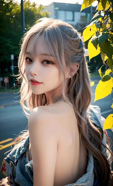 <lora:koreanDollLikeness_v10:0.7>,best quality, long hair bangs curly two side braids loose towards the front, (brown hair color), ultra high res, (photorealistic:1.4), 1lovelygirl, small girl, (young), pink puffy nipples, nsfw, nude,(Kpop idol), (aegyo sal:1), (huge breasts), (denim shorts), smiling, cute, full body, hands together in front, background street, nature, peaceful neighborhood,(full topless:1.2), sunlight,lolita