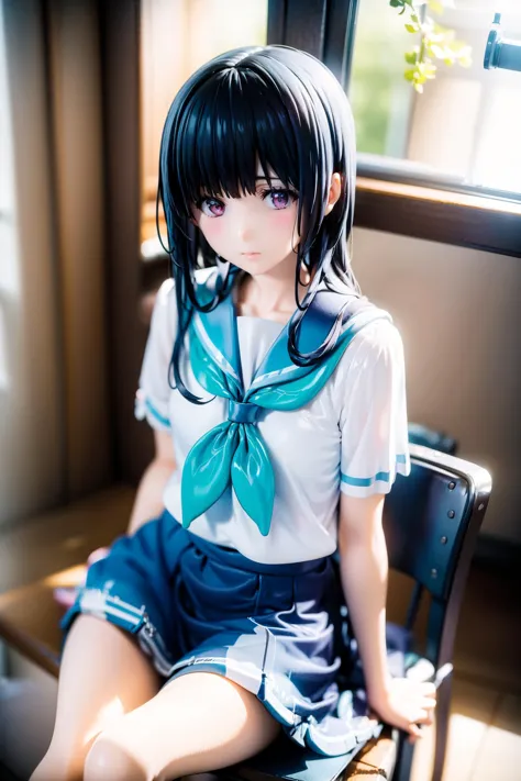 (best quality:1.2),(photorealistic),(PVC figure),(figure pedestal),1girl, blunt bangs, blue_sailor collar, kitauji high school u...