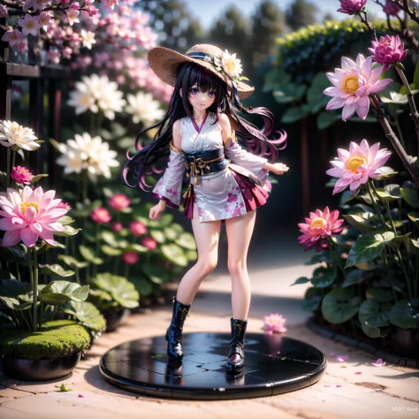 dynamic angle,<lora:Guakamo_figurine:0.8>,(masterpiece:1.5),HDR,vivid colors,1girl,asymmetrical legwear,bell,black footwear,blac...