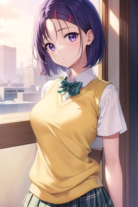 anime girl in school uniform looking out a window