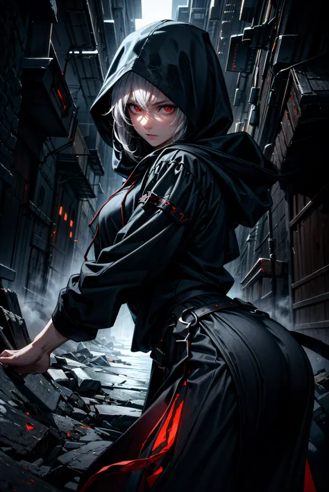 highly detailed, dynamic, cinematic, stunning, realistic lighting and shading, white hair, <lora:edgCultistHood:0.8> edgCultist, dark, ominous, wearing edgCultist_hood, red eyes
<lora:add_detail:1>,