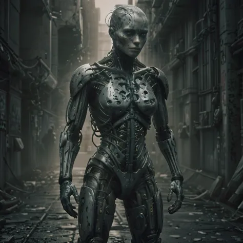 HDR photo of sfw,8K,HDR,award-winning photography,cinematic,scifi: Film's still featuring a full body 1man  cyborg heavy modific...