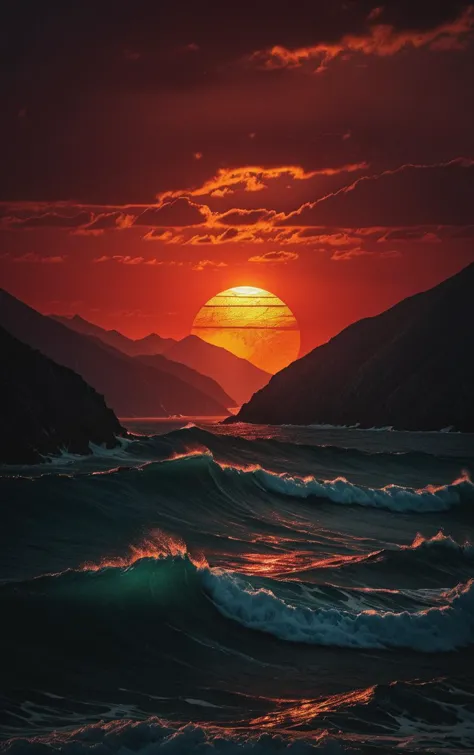 a close up of a sunset over a body of water