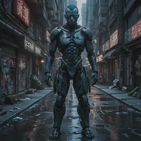 HDR photo of sfw,8K,HDR,award-winning photography,cinematic,scifi: Film's still featuring a full body 1man  cyborg heavy modific...