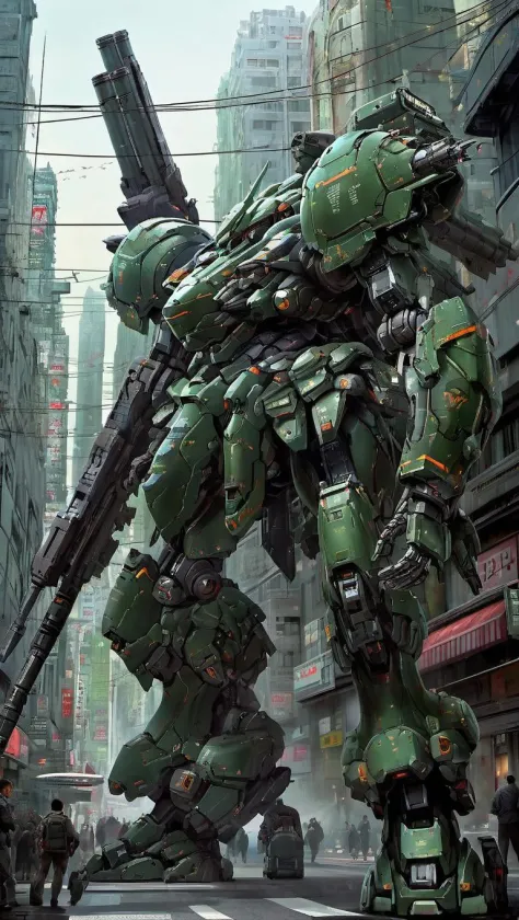 concept art of (zeon:0.4), (MRS:1.2), (ARMOREDCORE:0.8) , (very biggest size mecha:1.6),long legs,  mecha  armor, full armor,glowing eyes, (city:1.5), (full body:1.2),clenched hand, mechanical parts, robot joints,(holding huge weapon:1.5) ,(huge mechanical shield:1.2),best quality, masterpiece, highly detailed, ultra-detailed,(huge mechanical weapon:1.3),(detailed armor:1.2),(detailed shield :1.2),(detailed weapon:1.2),(huge mechanical gun:1.2)
, digital artwork, illustrative, painterly, matte painting, highly detailed