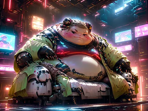 cyberpunk style, advertising poster style, Jabba_the_Hutt \(Star_War\) lying on a lounge couch, watching other people dancing in...