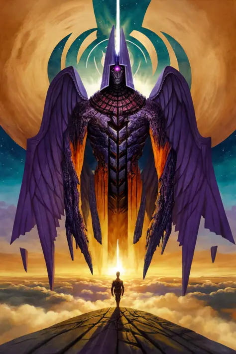 cosmic horror,no humans,sentinel guardian ,humanoid,monstrous,wings,biblical <lora:Angelarium:1>