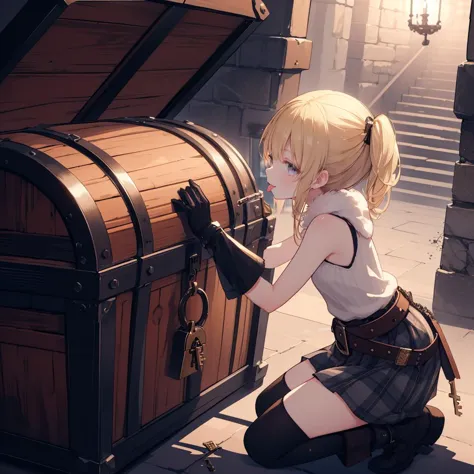 anime girl opening a chest with a key in it