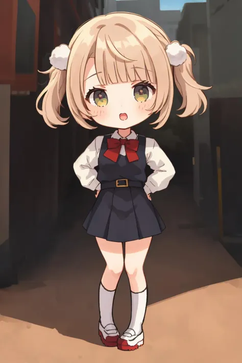 ((((ultra illustrated style:1.0)))),best quality,best animated,masterpiece,ray tracing, global illumination,school uniform,chibi,1girl, solo, standing,full body, looking at viewer, outdoors,hands on hips, 
 <lora:Shigure Ui-000008:0.8><lora:chibi-000005:0.7>