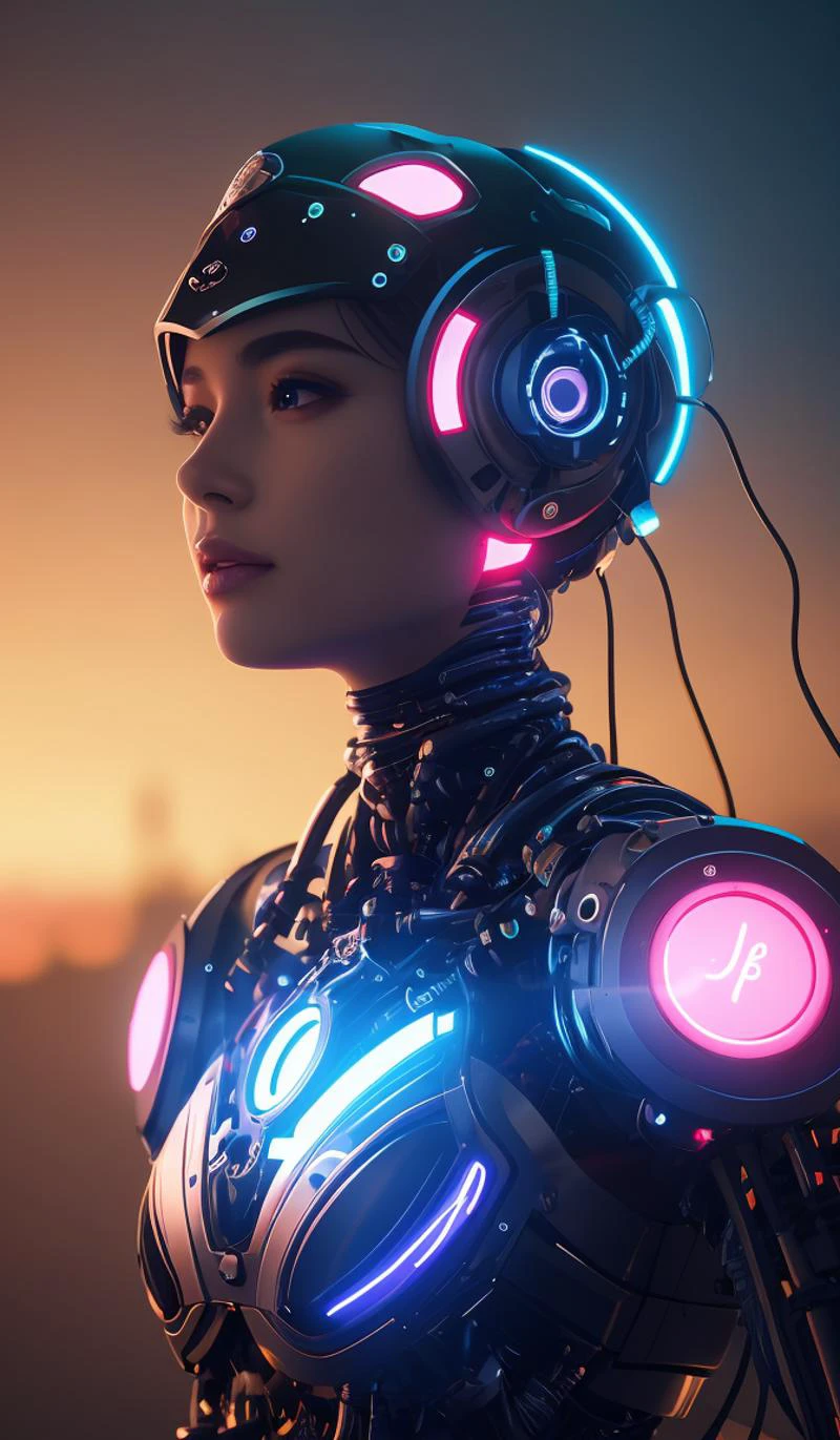 1mechanical girl,((ultra realistic details)), portrait512 Cyborg512 Tay512,electronics, motors, wires, buttons, lcd,global illumination, shadows, octane render, 8k, ultra sharp,metal,intricate, ornaments detailed, cold colors, egypician detail, highly intricate details, realistic light, trending on cgsociety, glowing eyes, facing camera, neon details, machanical limbs,blood vessels connected to tubes,mechanical vertebra attaching to back,mechanical cervial attaching to neck,sitting,wires and cables connecting to head