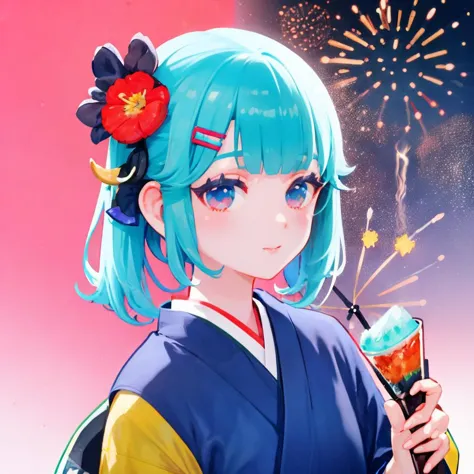 a close up of a person holding a drink and a fireworks