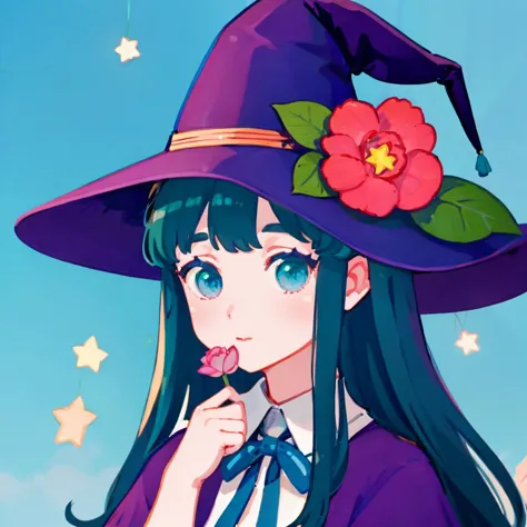 anime girl in a witch hat with a flower on her head