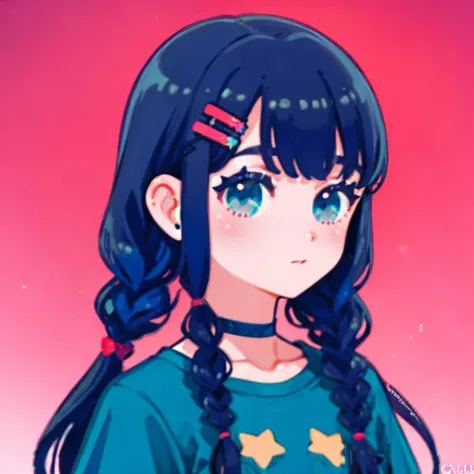 anime girl with long hair and blue eyes with stars on her forehead