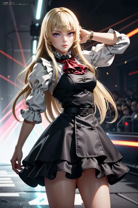 ((ultra detailed, masterpiece, absurdres))
 <lora:TKLili:0.8>
TKLili, 1girl, blonde hair, long hair, blunt bangs, as the cover model for a fashion magazine, fierce pose, wearing a bold and edgy outfit