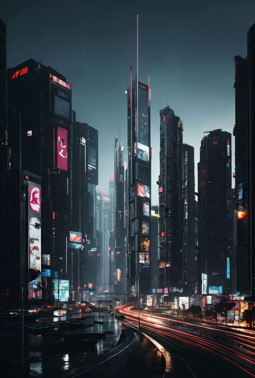 modern architecture style, photo realistic, hyper detailed photo, clean sky, ruined city, cyberpunk,night,rain,, masterpiece, best quality, highres,