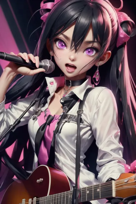 (masterpiece),best quality,anime screencap,anime coloring,anime style,1girl,music,instrument,solo,black hair,open mouth,sweat,mi...