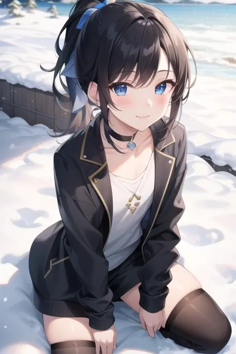 a girl sitting on the ground in the snow with her legs crossed