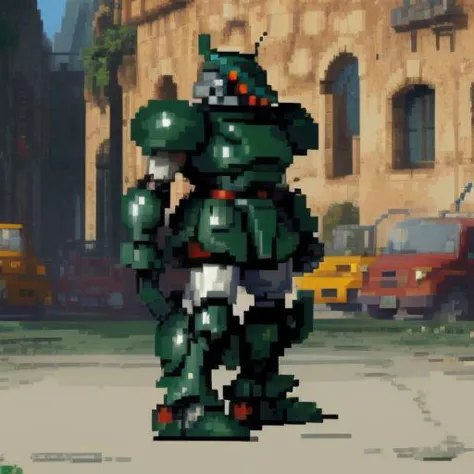 absurdres, highres, 31bits, 32-bit, PixelArt, pixel, side view, mech, mecha, giant militaryrobot, ZeonMS1:0.1 full body, giant r...