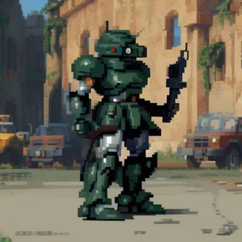 absurdres, highres, 31bits, 32-bit, PixelArt, pixel, side view, mech, mecha, giant militaryrobot, ZeonMS1:0.1 full body, giant r...