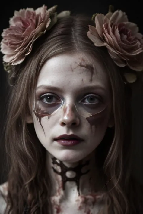 style-abandoned2, (best quality:1.4), (ultra highres:1.2),, 
Eerie and haunting portrait of a zombie bride, a spectral figure wi...