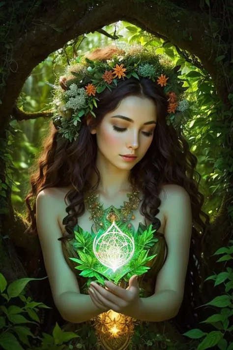 masterpiece captivating portrayal of a D&D dryad, a mystical being composed entirely of lush vegetation, brought to life by the ...