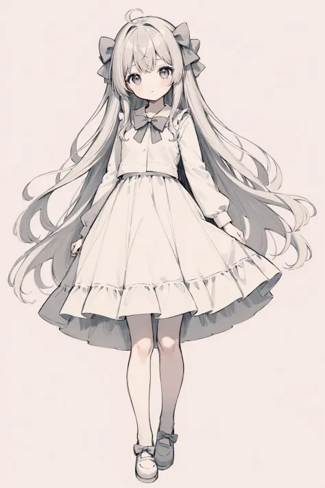 1girl,long hair,looking at viewer,kawaii,serafuku,line art,sketch,full body,hair bow,petite,paintbrush,pencil