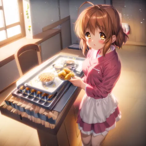 <lora:SlimesNagisa-000009:1>, Nagisa_Furukawa, apron, kitchen background