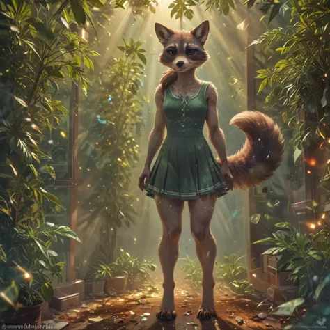 araffe in a green dress standing in a forest