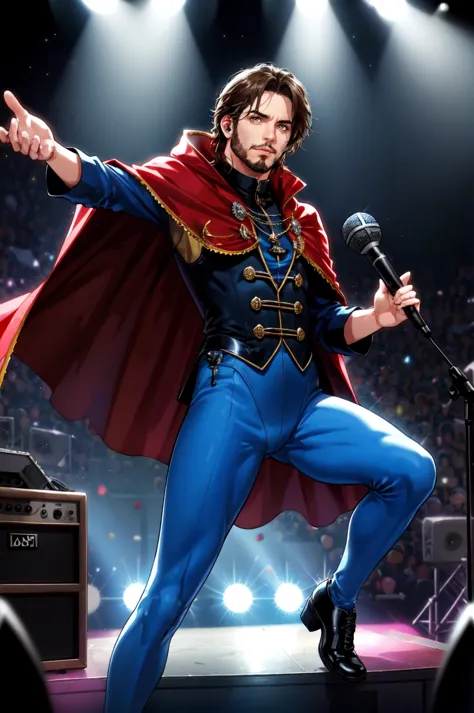 a cartoon of a man dressed as a king on stage